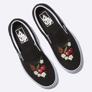 Floral Butterfly Embroidered Black Slip-On Vans